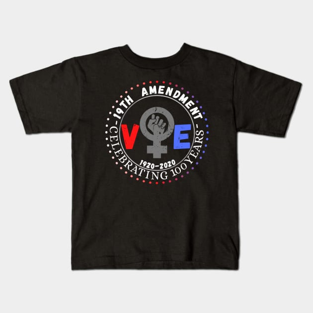 19th Amendment Celebrating 100 Years Vote 1920-2020 Kids T-Shirt by JustBeSatisfied